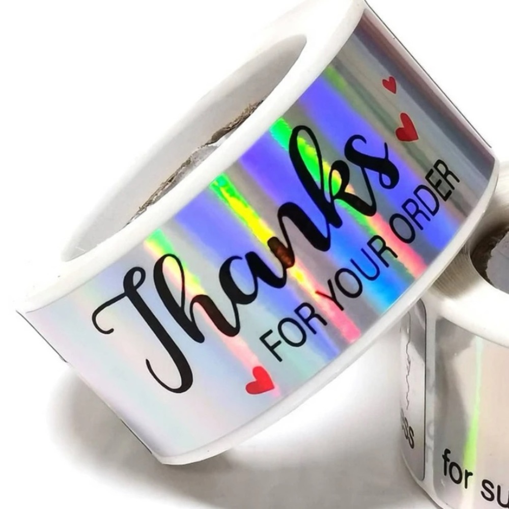 120 ct Metallic Thank you Label “Thanks for your order” Script & Hearts - Picture 5 of 6
